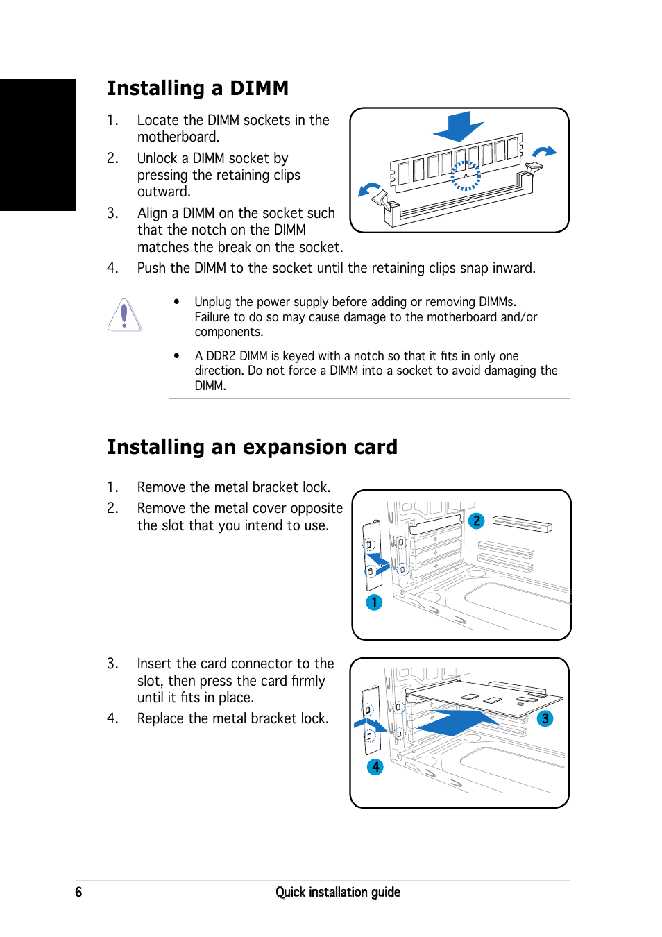 Installing an expansion card installing a dimm, English | Asus V2-PE2 User Manual | Page 6 / 80