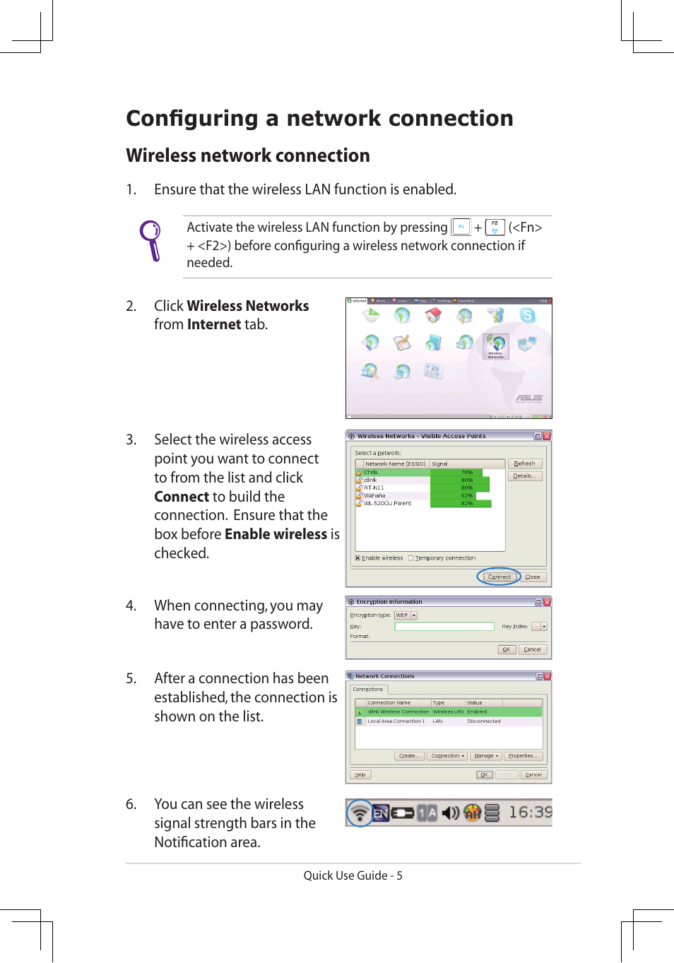 Configuring a network connection, Wireless network connection | Asus Eee PC 900A/Linux User Manual | Page 5 / 8