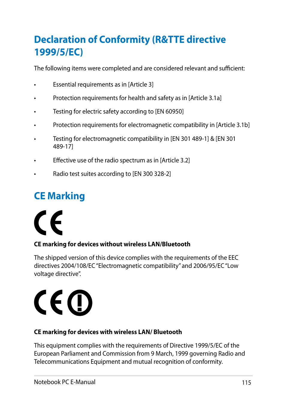 Ce marking | Asus Y482CP User Manual | Page 115 / 128