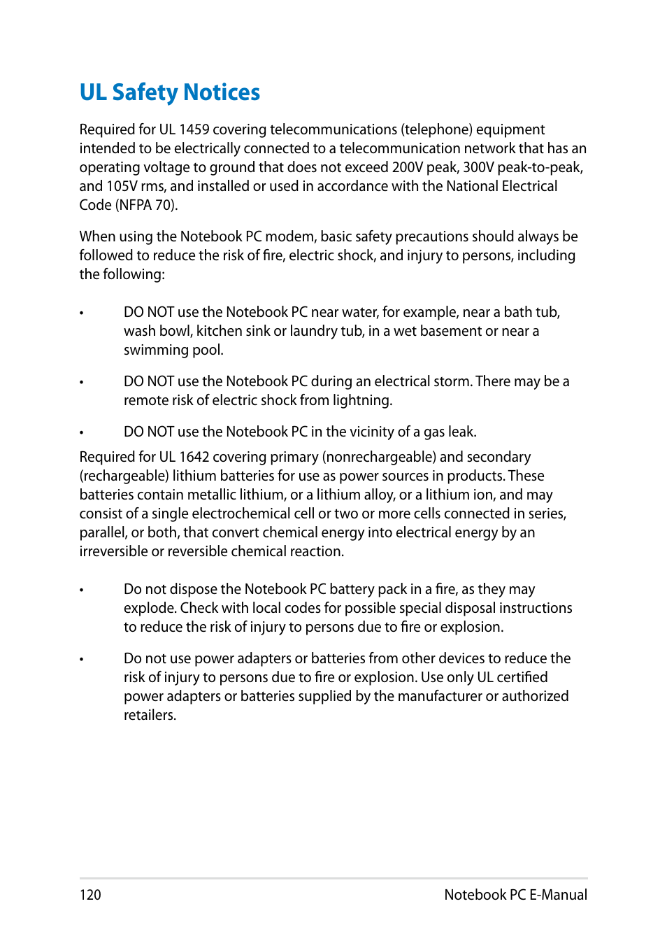 Ul safety notices | Asus Y482CP User Manual | Page 120 / 128