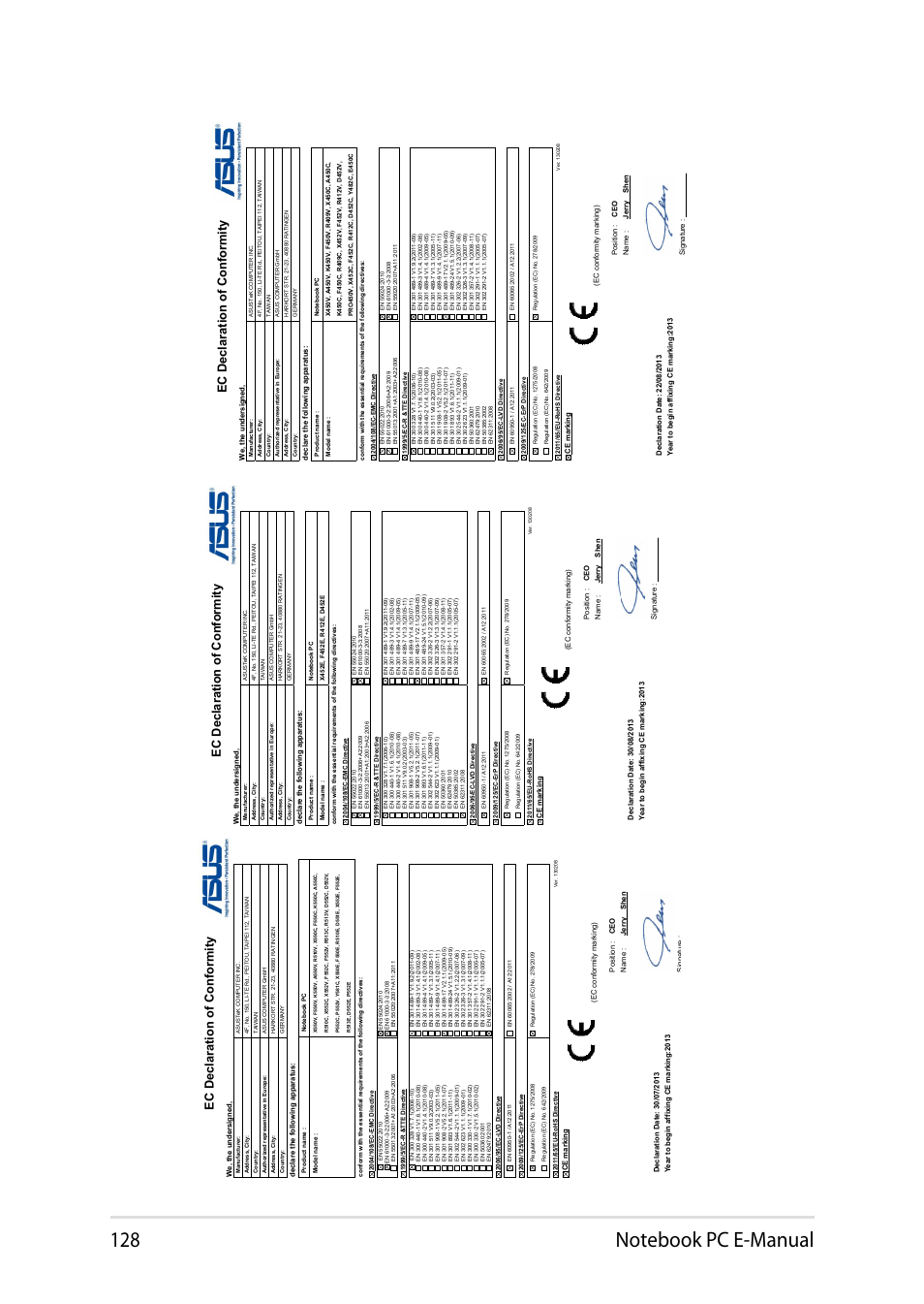 Ec declaration of conformity | Asus Y482CP User Manual | Page 128 / 128