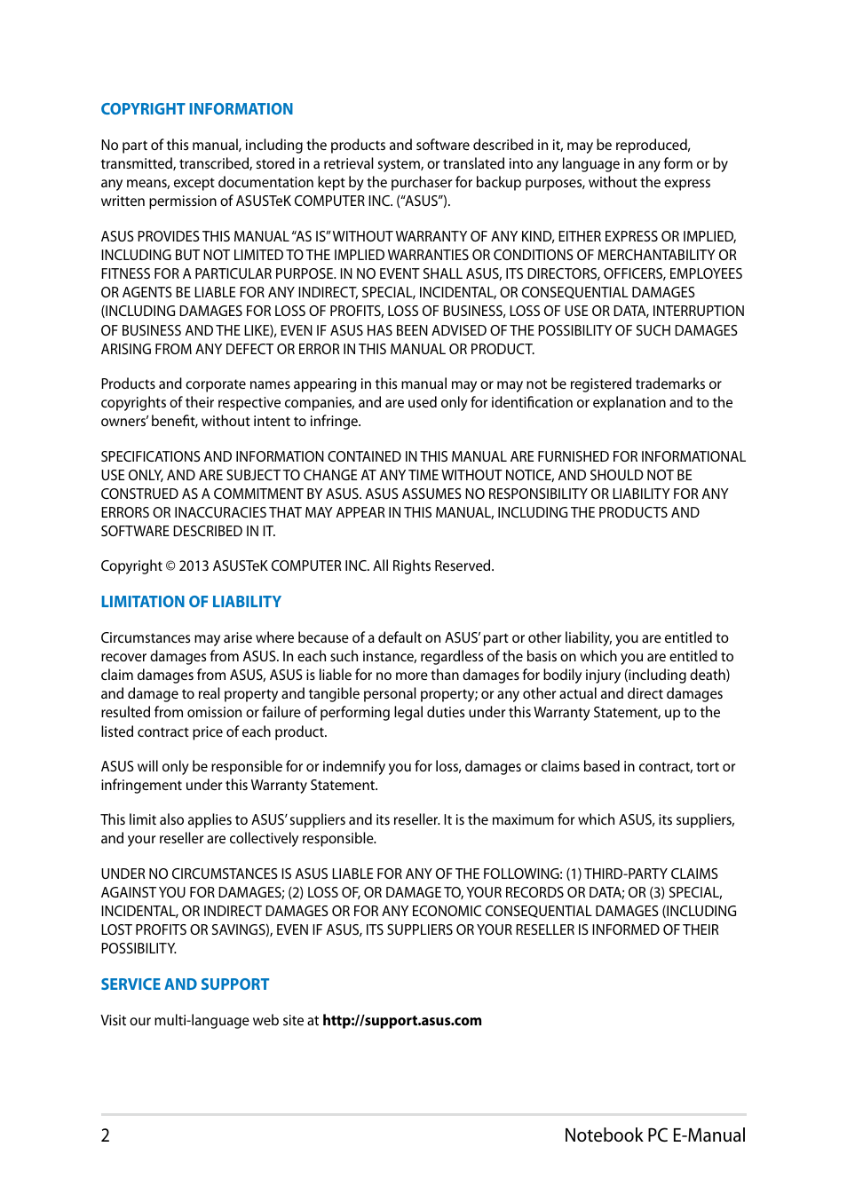 Asus Y482CP User Manual | Page 2 / 128