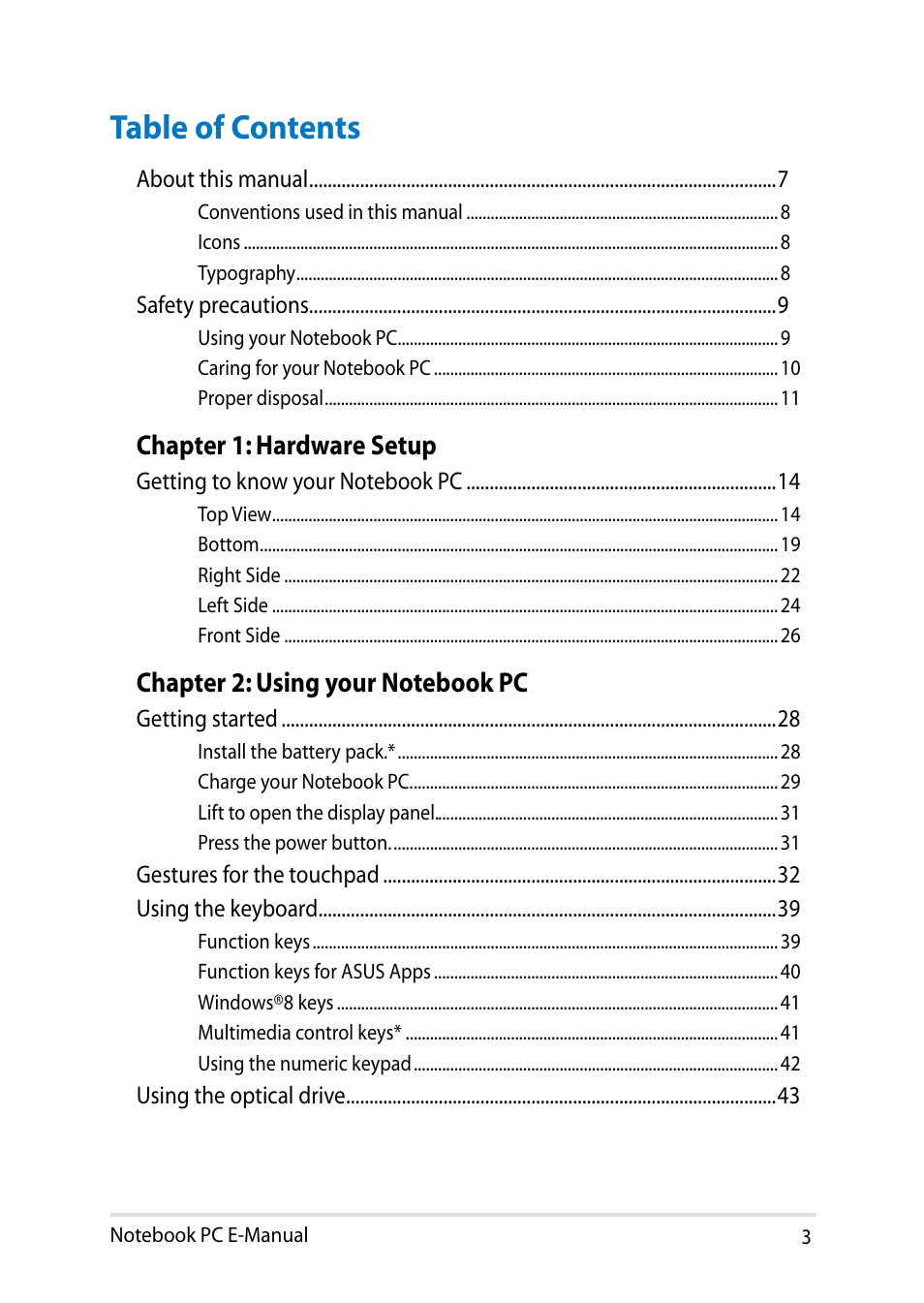 Asus Y482CP User Manual | Page 3 / 128
