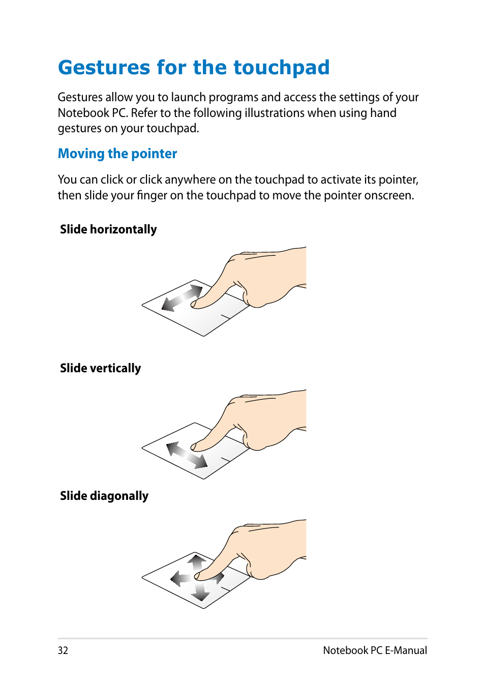 Gestures for the touchpad | Asus Y482CP User Manual | Page 32 / 128