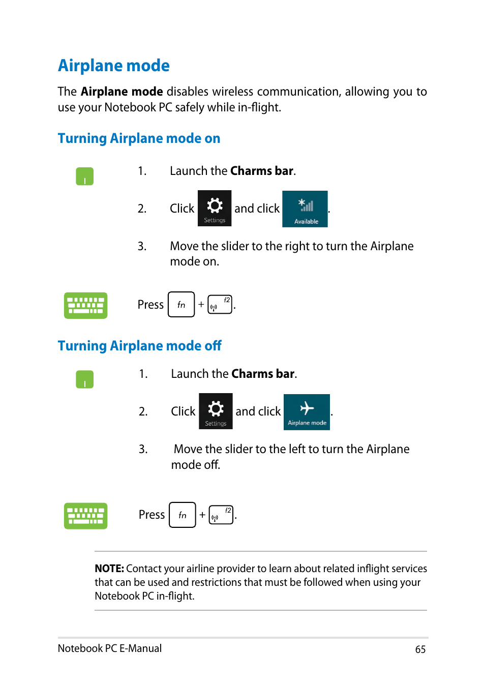 Airplane mode | Asus Y482CP User Manual | Page 65 / 128