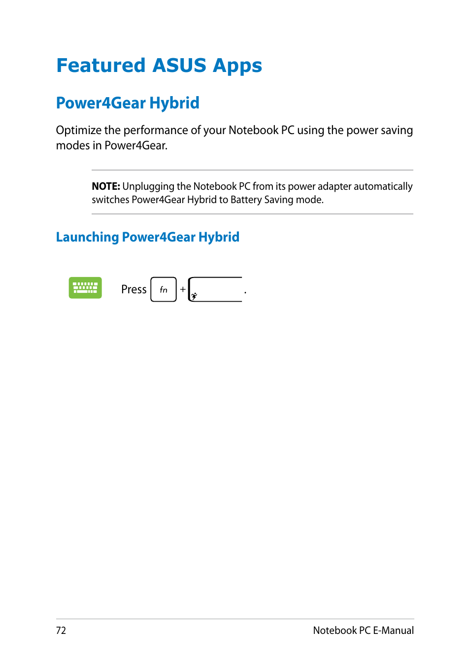 Featured asus apps, Power4gear hybrid | Asus Y482CP User Manual | Page 72 / 128