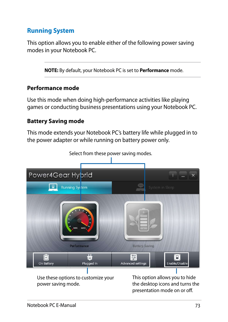 Running system | Asus Y482CP User Manual | Page 73 / 128