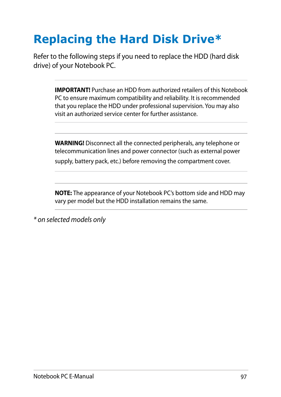 Replacing the hard disk drive | Asus Y482CP User Manual | Page 97 / 128