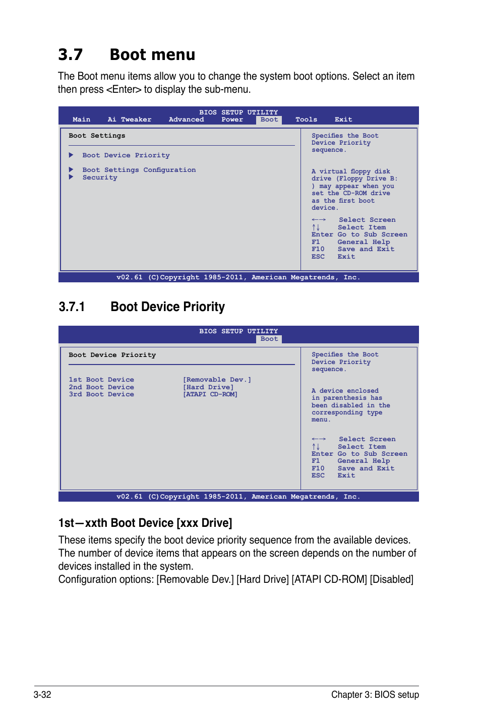 7 boot menu, 1 boot device priority, 1st—xxth boot device [xxx drive | Asus P6X58-E WS User Manual | Page 102 / 152