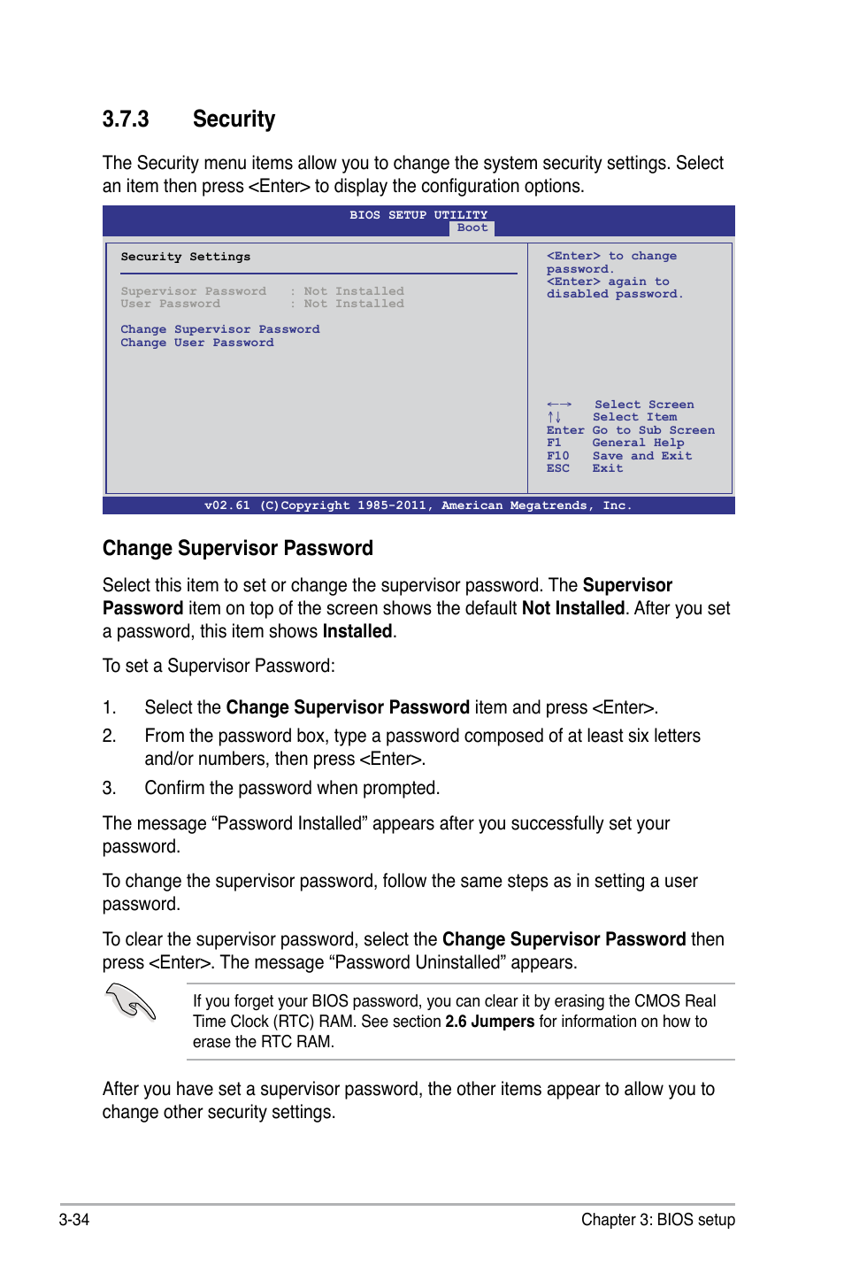 3 security, Change supervisor password | Asus P6X58-E WS User Manual | Page 104 / 152