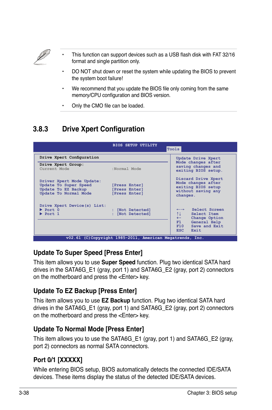 3 drive xpert configuration, Update to super speed [press enter, Update to ez backup [press enter | Update to normal mode [press enter | Asus P6X58-E WS User Manual | Page 108 / 152