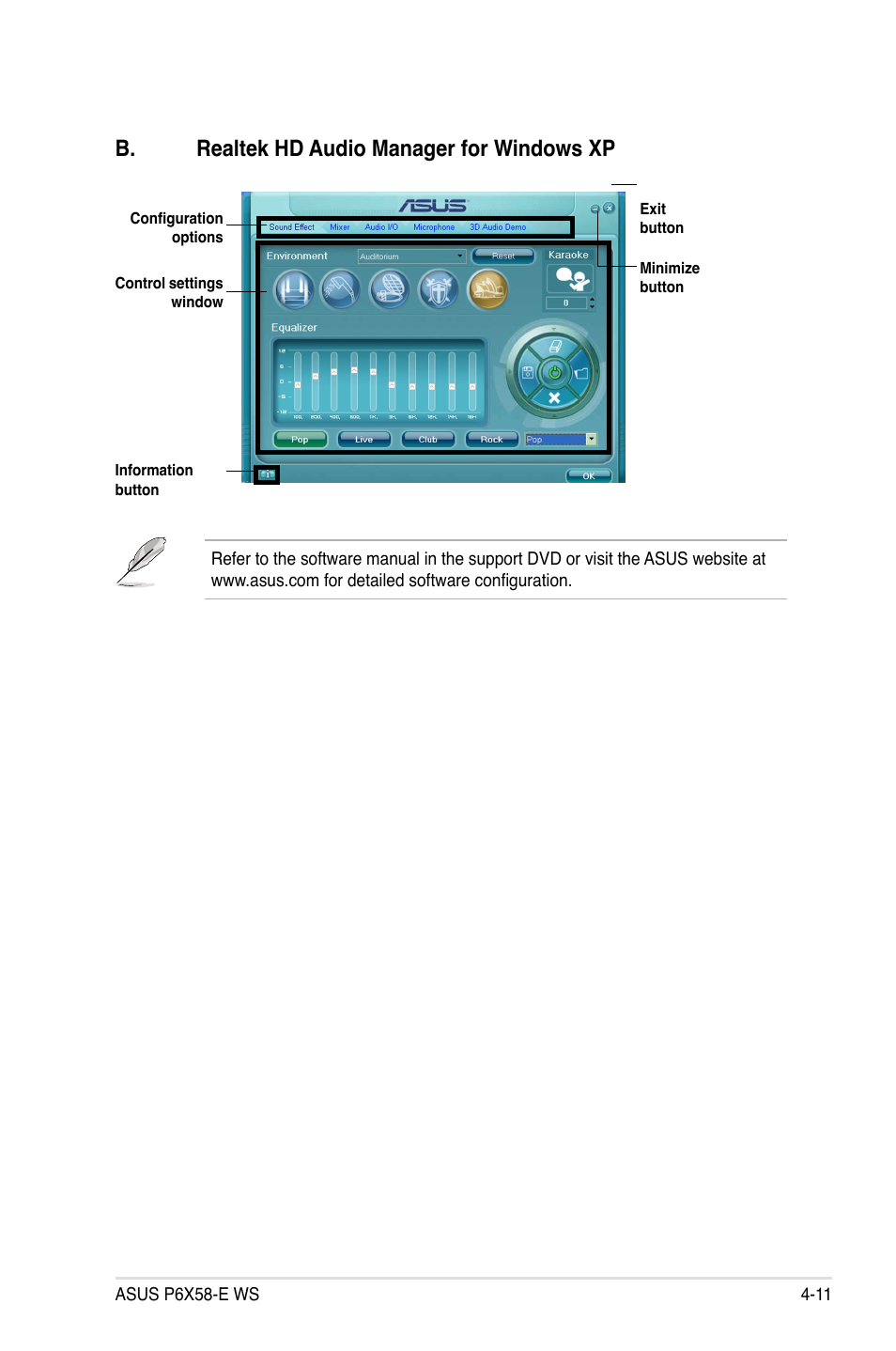 B. realtek hd audio manager for windows xp | Asus P6X58-E WS User Manual | Page 123 / 152