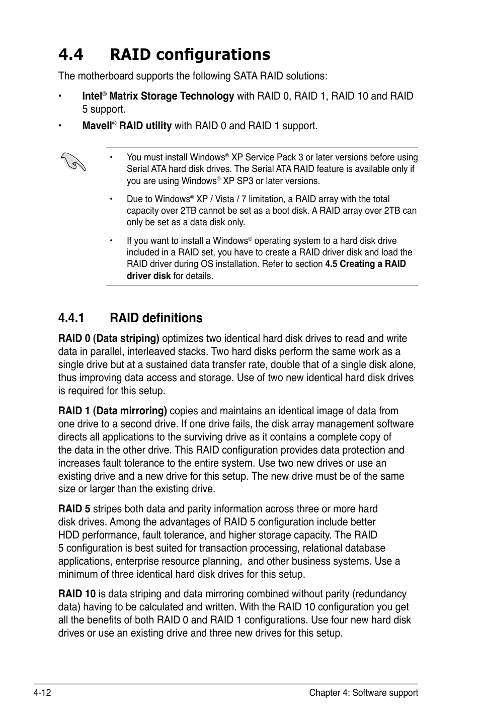 4 raid configurations, 1 raid definitions | Asus P6X58-E WS User Manual | Page 124 / 152