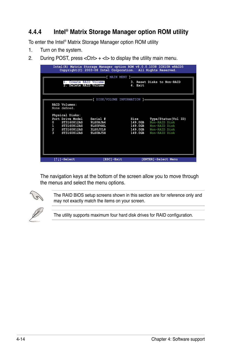 4 intel, Matrix storage manager option rom utility | Asus P6X58-E WS User Manual | Page 126 / 152