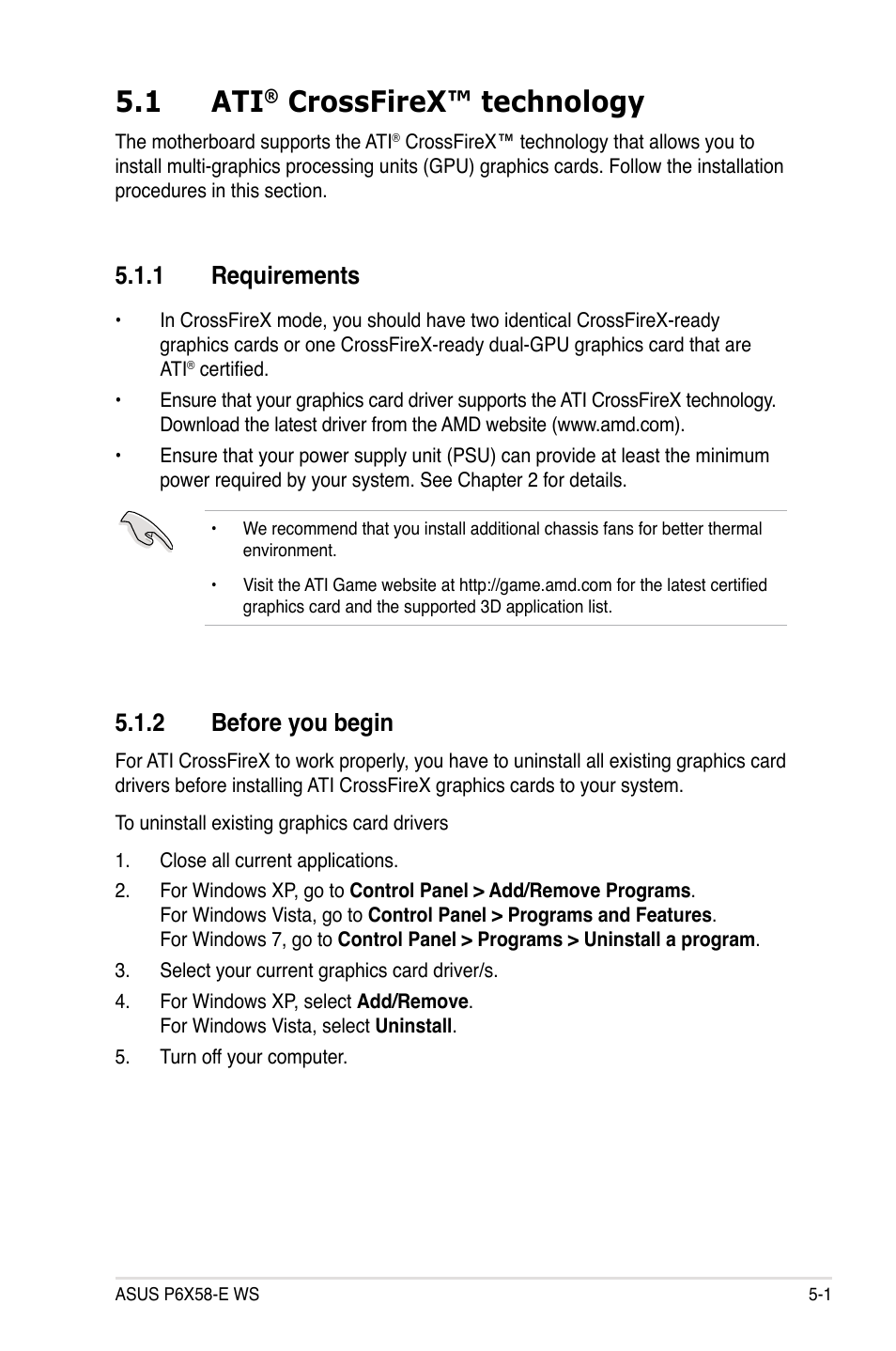 1 ati, Crossfirex™ technology, 1 requirements | 2 before you begin | Asus P6X58-E WS User Manual | Page 141 / 152