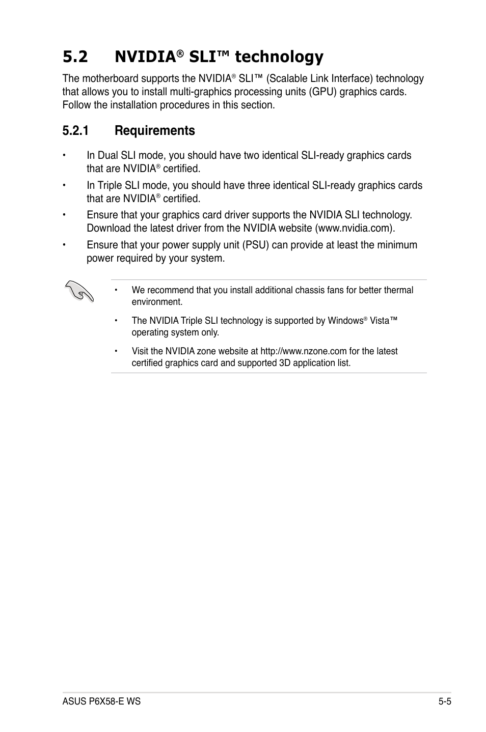 2 nvidia, Sli™ technology, 1 requirements | Asus P6X58-E WS User Manual | Page 145 / 152