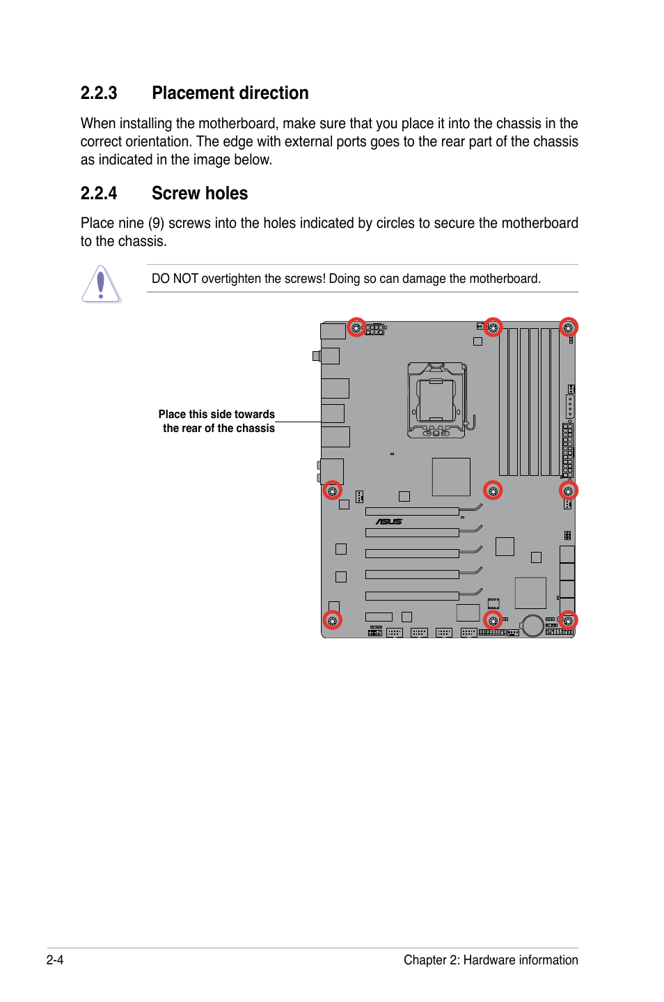 3 placement direction, 4 screw holes | Asus P6X58-E WS User Manual | Page 28 / 152