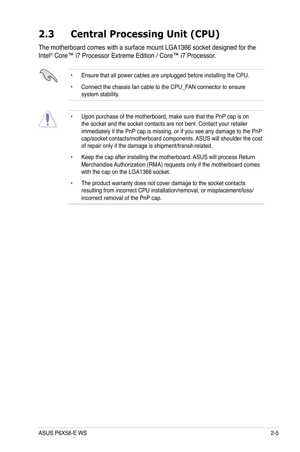 3 central processing unit (cpu) | Asus P6X58-E WS User Manual | Page 29 / 152