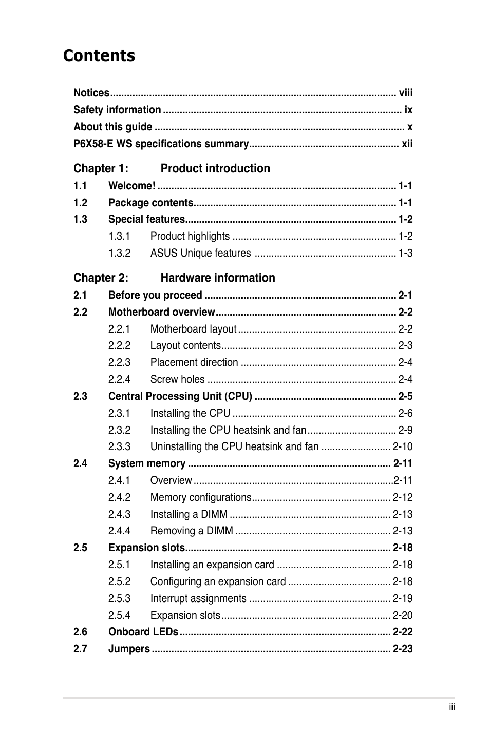 Asus P6X58-E WS User Manual | Page 3 / 152