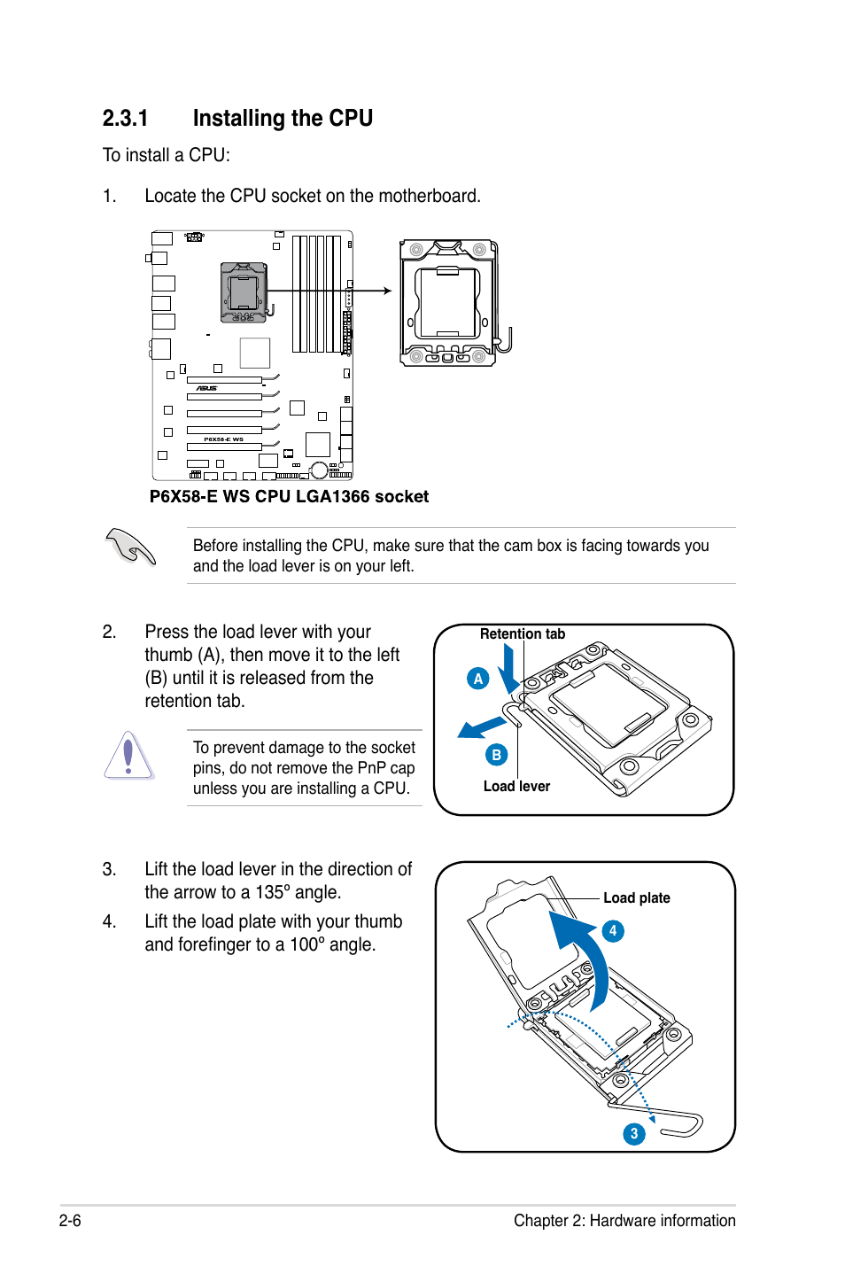 1 installing the cpu | Asus P6X58-E WS User Manual | Page 30 / 152