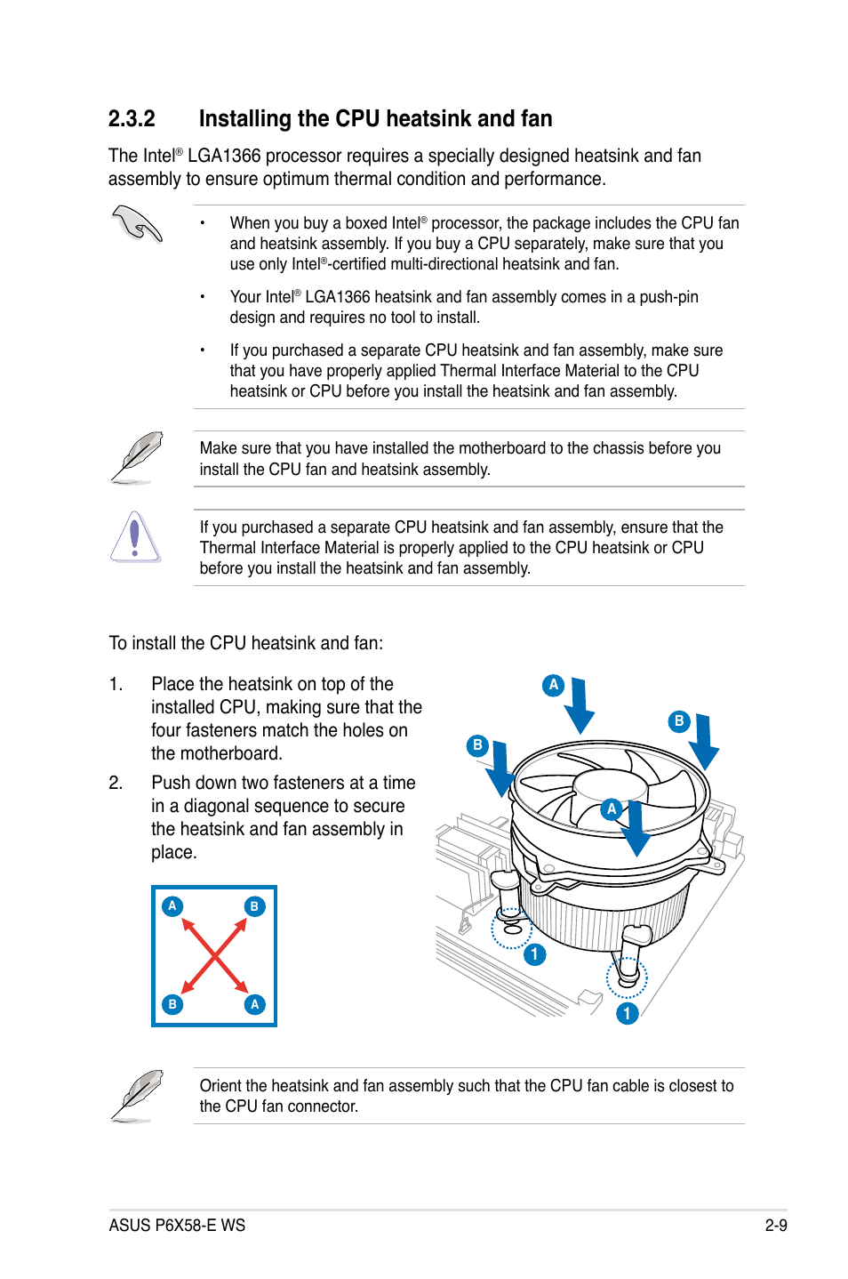 2 installing the cpu heatsink and fan | Asus P6X58-E WS User Manual | Page 33 / 152