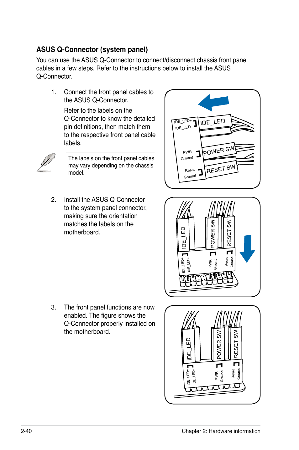 Asus q-connector (system panel) | Asus P6X58-E WS User Manual | Page 64 / 152
