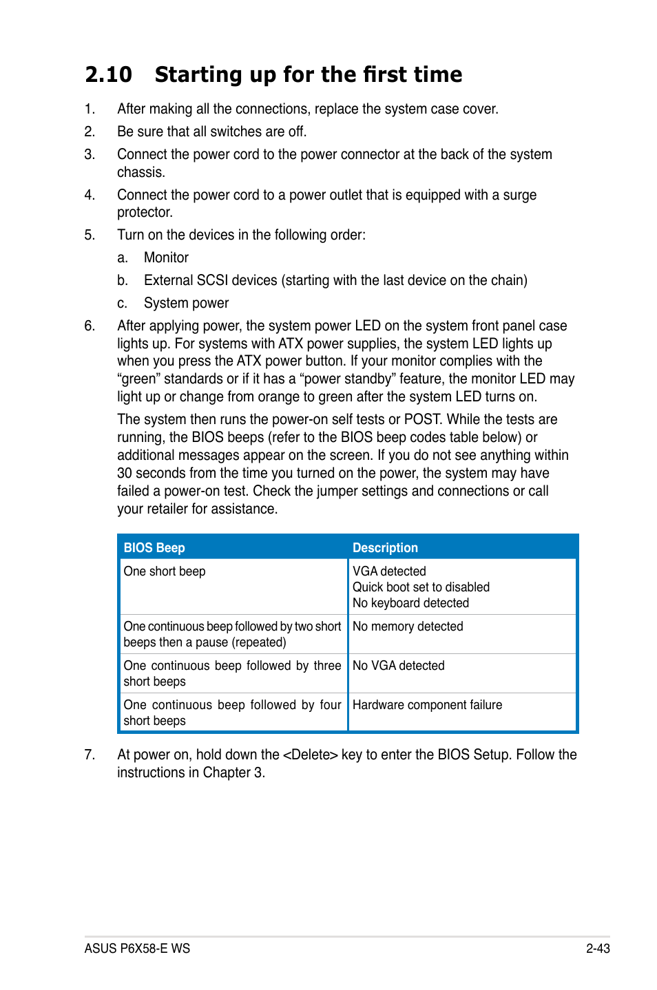 10 starting up for the first time | Asus P6X58-E WS User Manual | Page 67 / 152