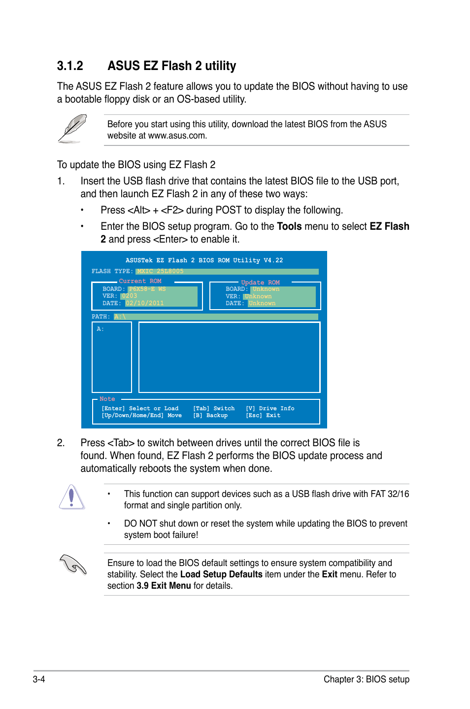 2 asus ez flash 2 utility | Asus P6X58-E WS User Manual | Page 74 / 152