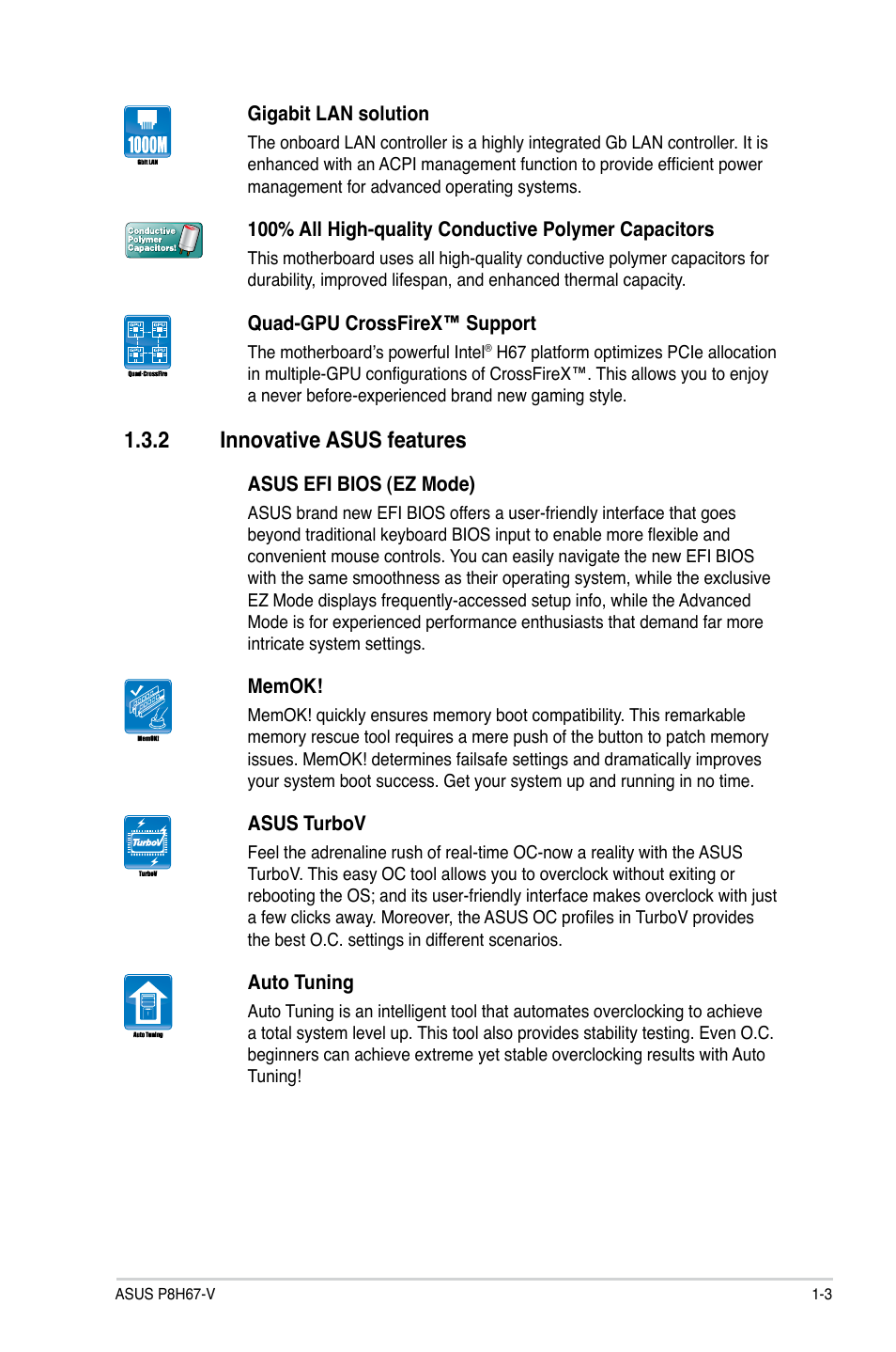 2 innovative asus features | Asus P8H67-V User Manual | Page 15 / 78