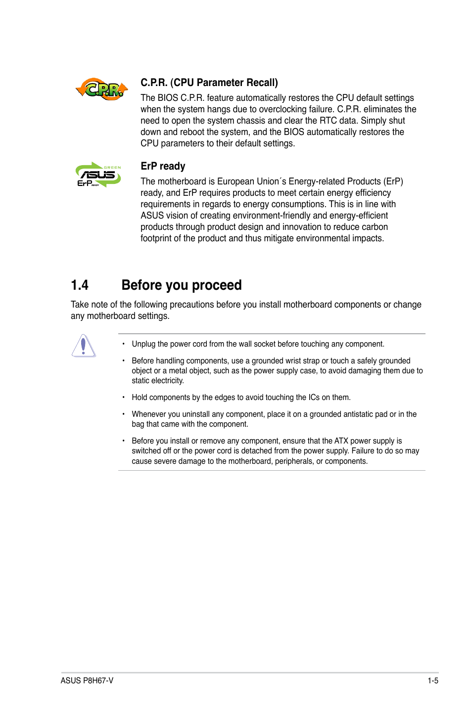 4 before you proceed | Asus P8H67-V User Manual | Page 17 / 78