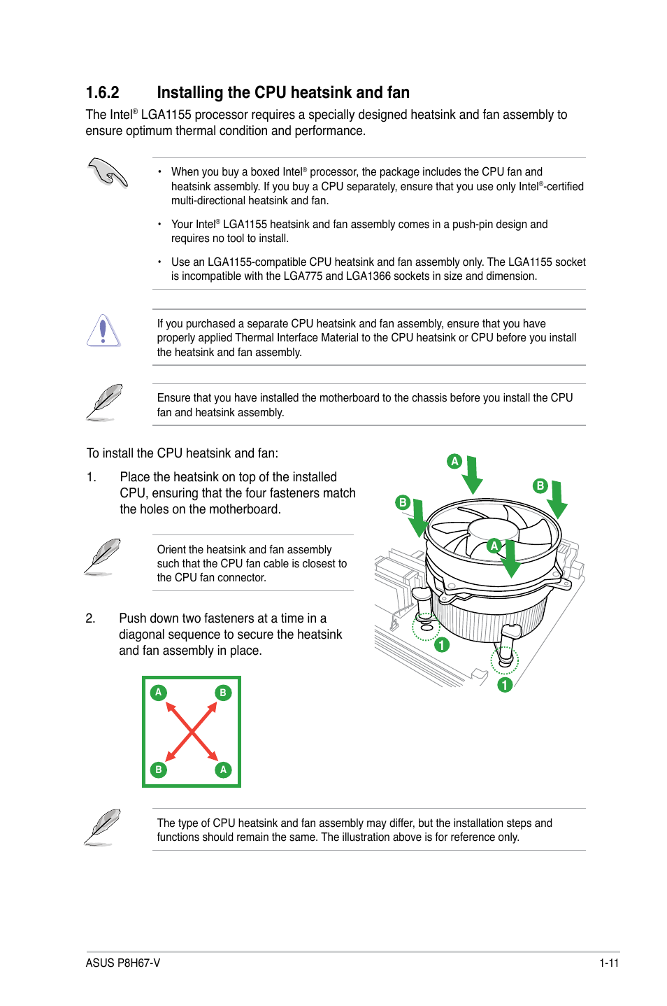 2 installing the cpu heatsink and fan | Asus P8H67-V User Manual | Page 23 / 78