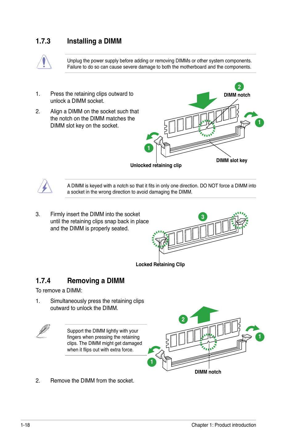 3 installing a dimm, 4 removing a dimm | Asus P8H67-V User Manual | Page 30 / 78