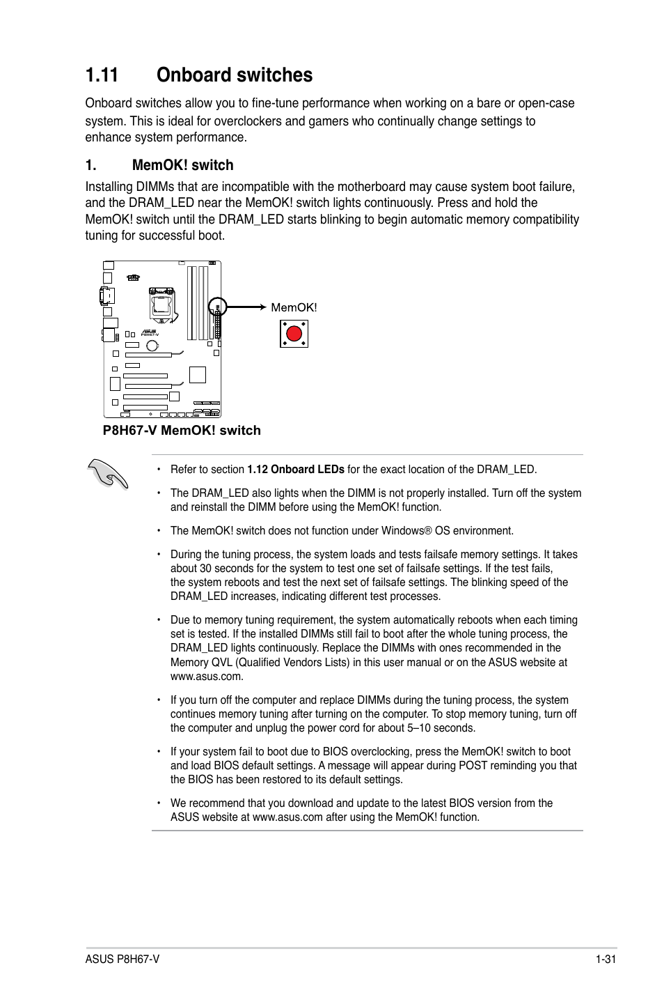 11 onboard switches | Asus P8H67-V User Manual | Page 43 / 78