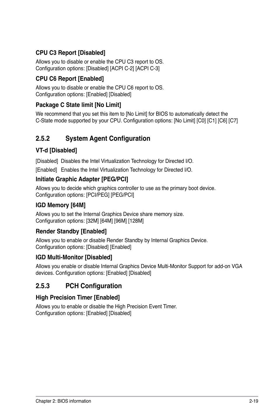 2 system agent configuration, 3 pch configuration | Asus P8H67-V User Manual | Page 65 / 78