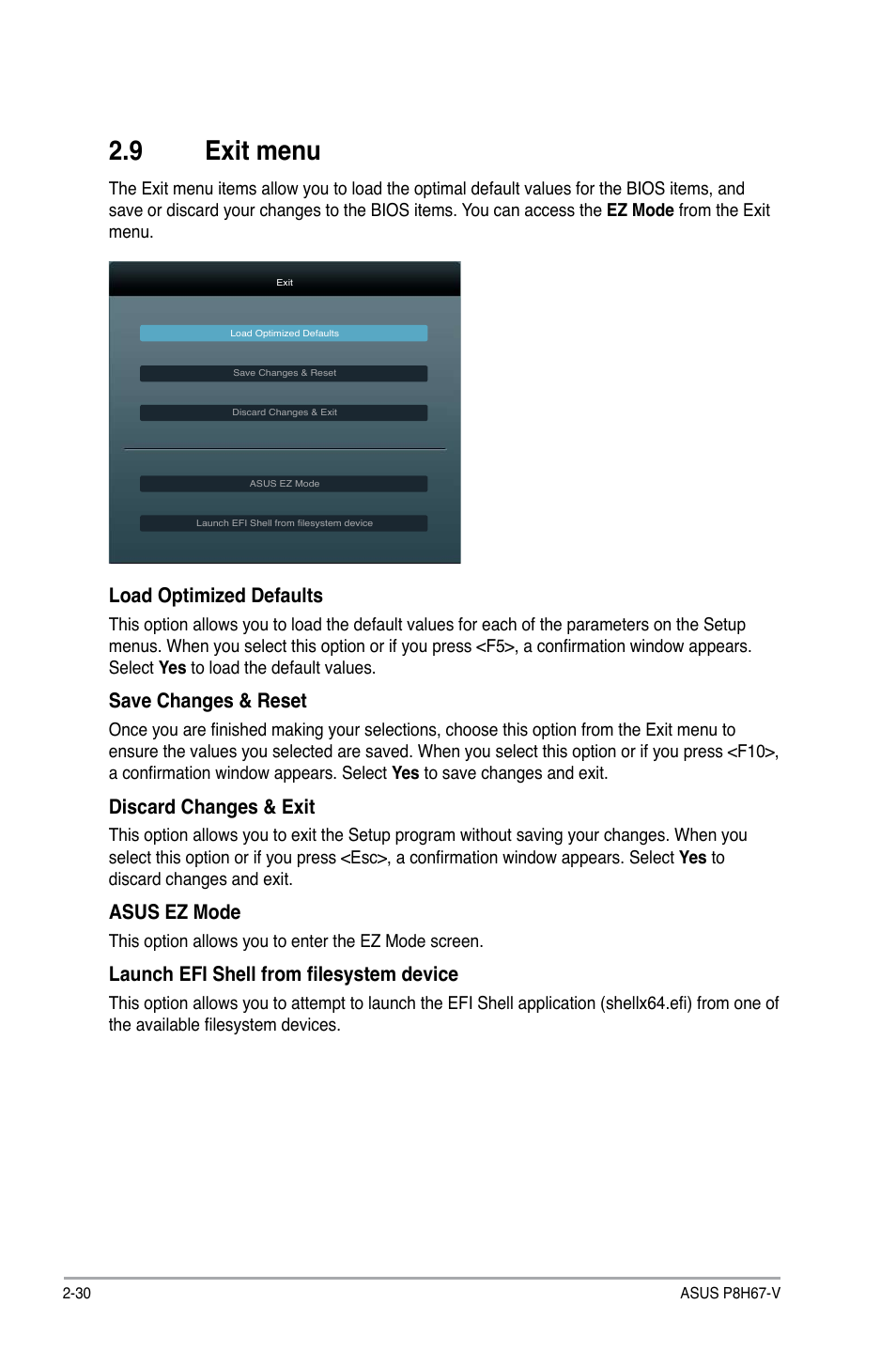 9 exit menu | Asus P8H67-V User Manual | Page 76 / 78