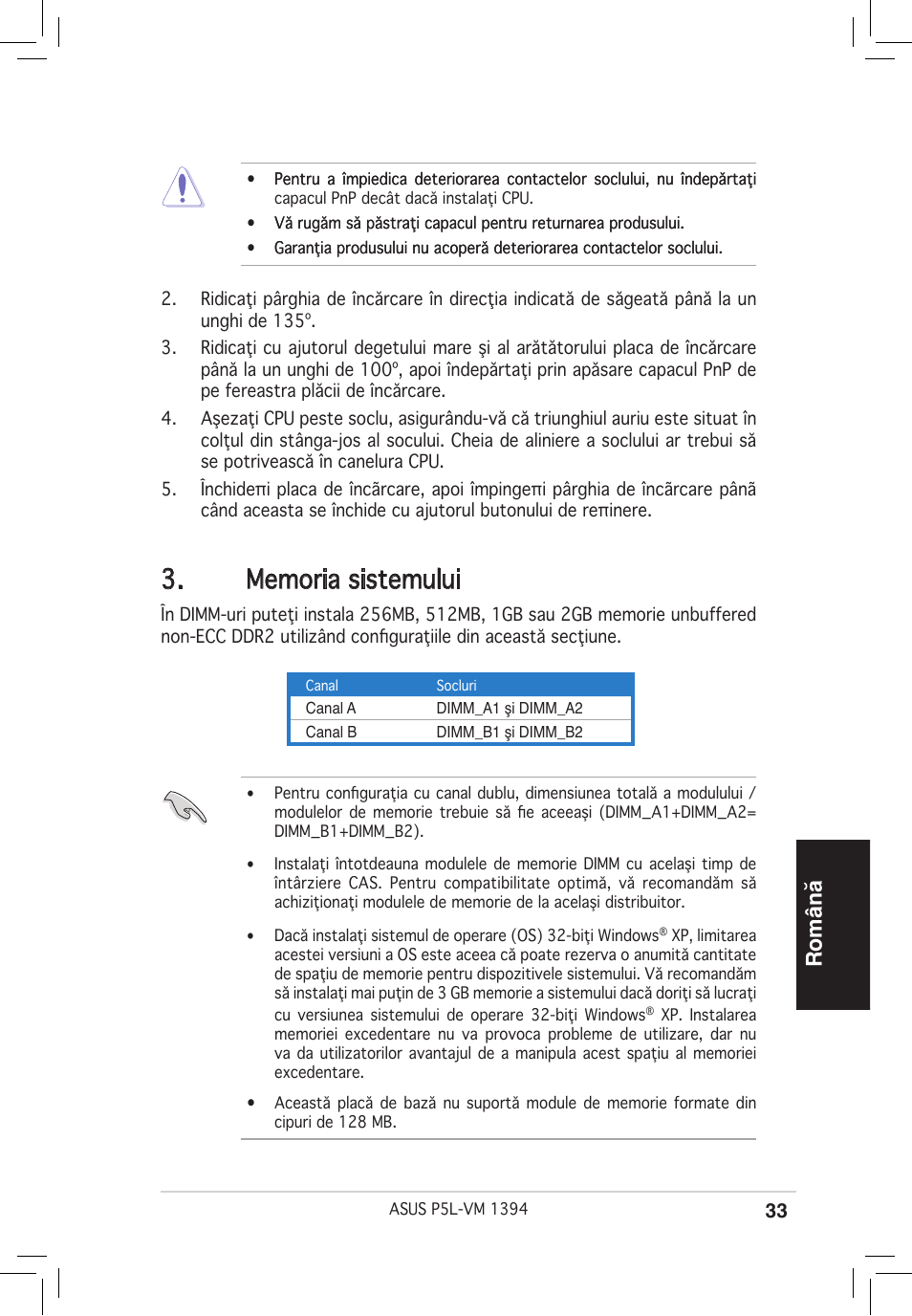 Română | Asus P5L-VM 1394 User Manual | Page 33 / 38