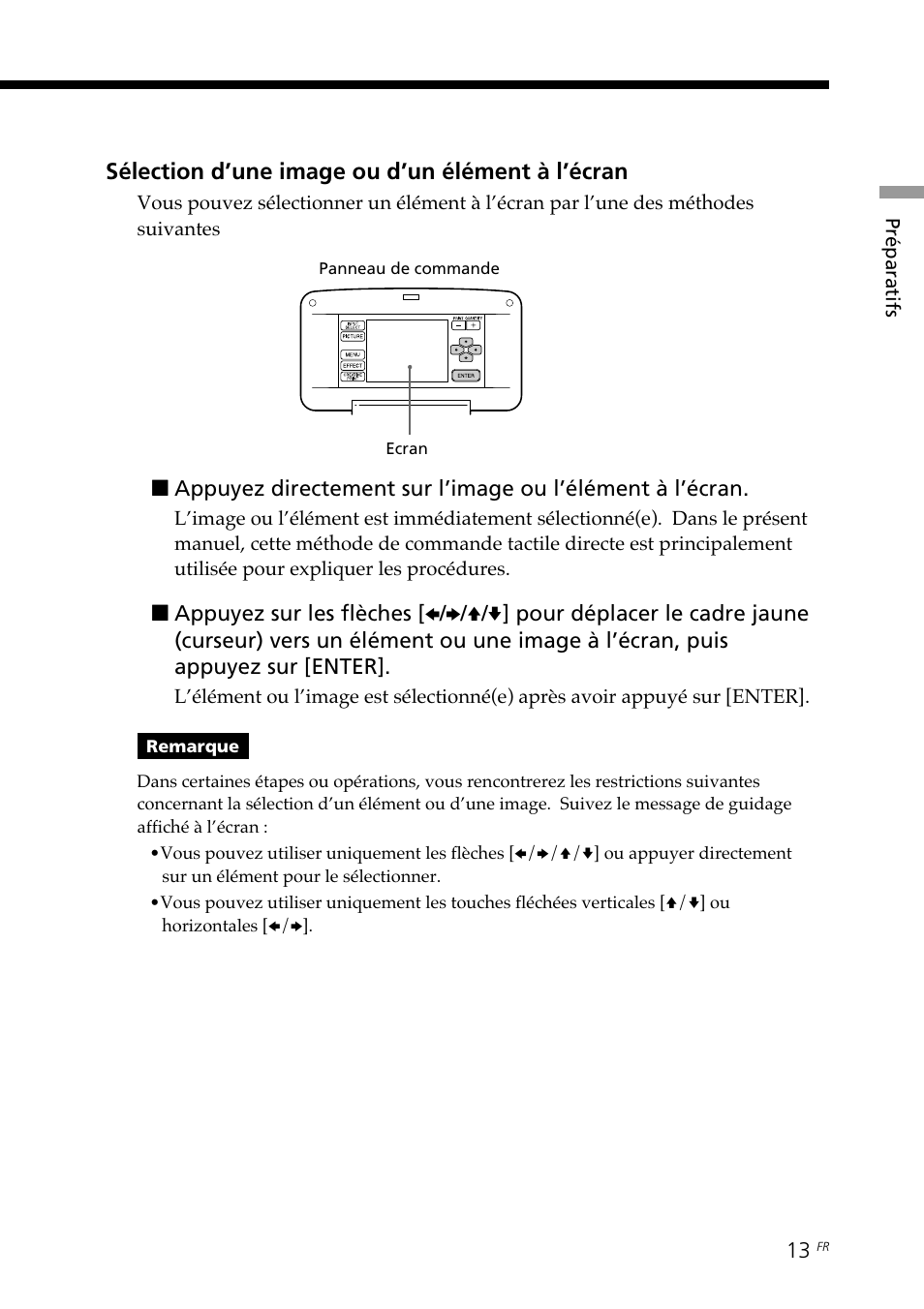 Sélection d’une image ou d’un élément à l’écran | Sony DPP--SV77 User Manual | Page 107 / 283