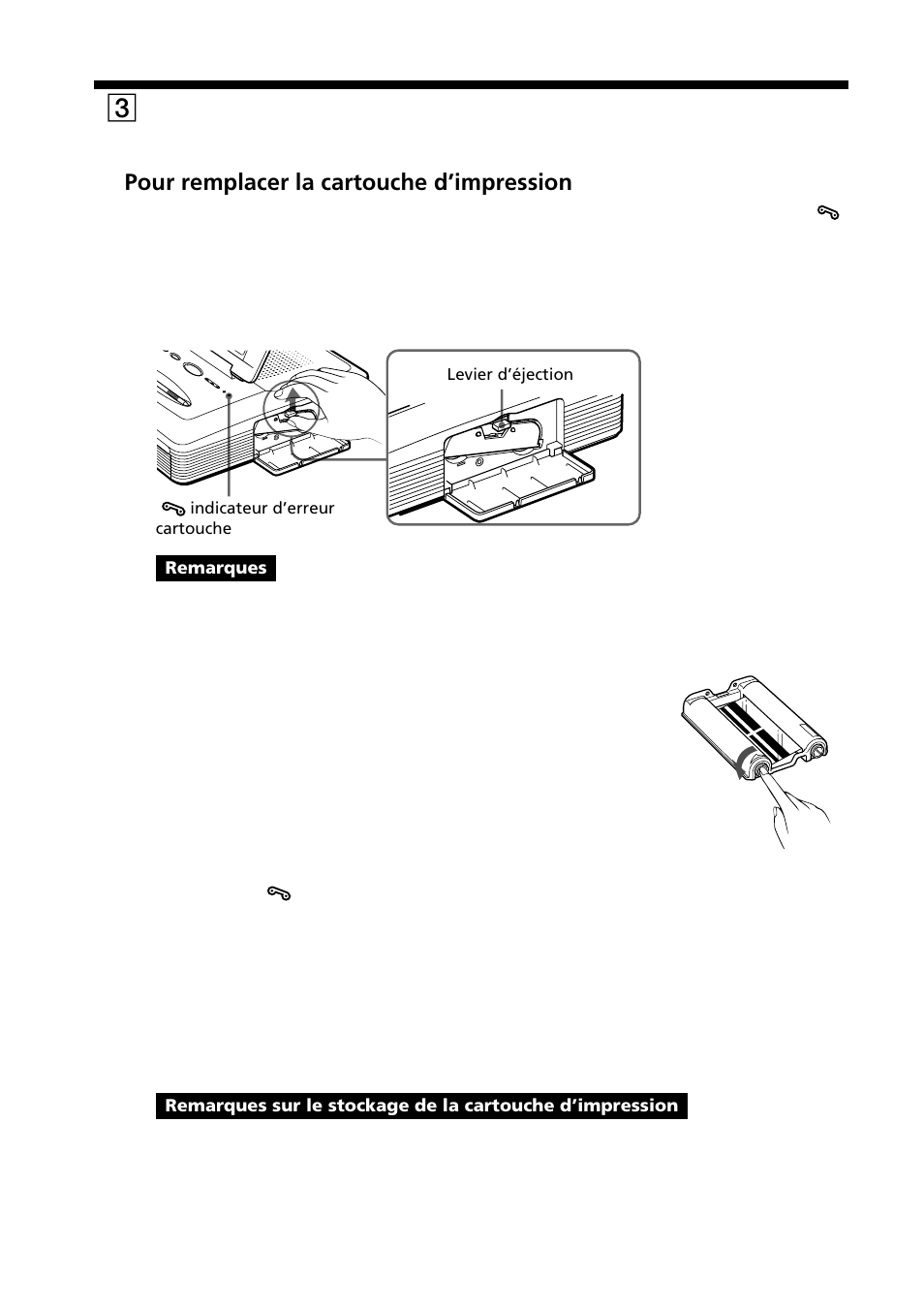 3chargement de la cartouche d’impression, Pour remplacer la cartouche d’impression | Sony DPP--SV77 User Manual | Page 114 / 283