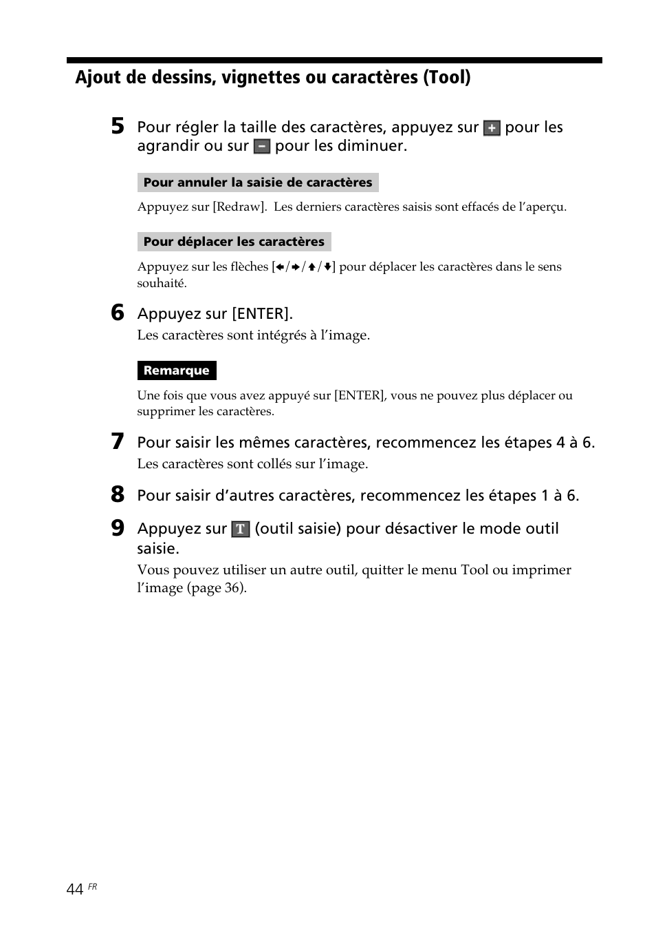 Ajout de dessins, vignettes ou caractères (tool) | Sony DPP--SV77 User Manual | Page 138 / 283