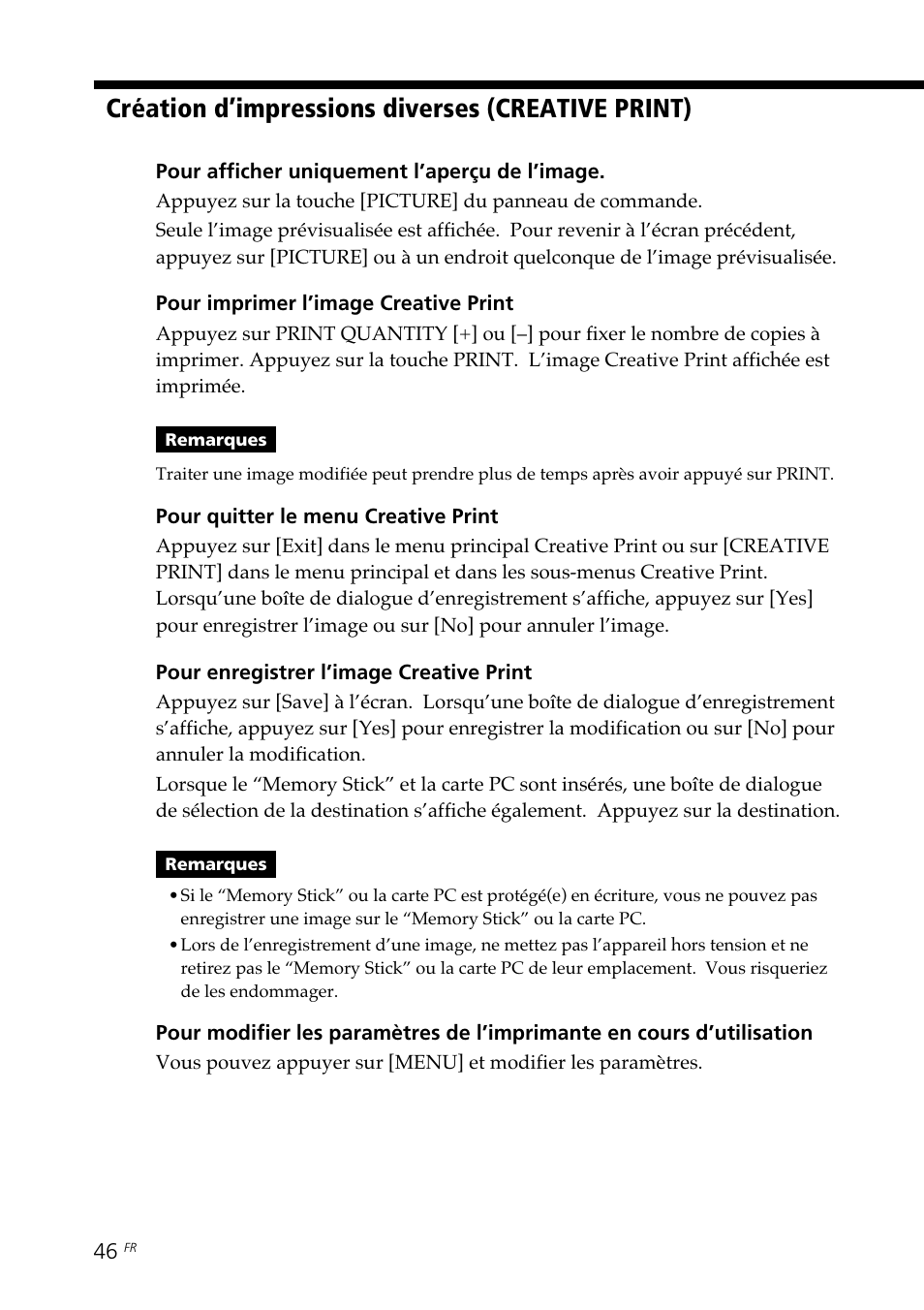 Création d’impressions diverses (creative print) | Sony DPP--SV77 User Manual | Page 140 / 283