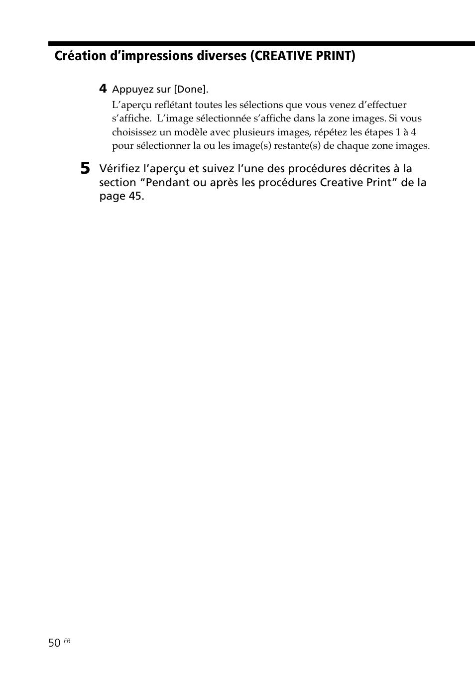 Création d’impressions diverses (creative print) | Sony DPP--SV77 User Manual | Page 144 / 283