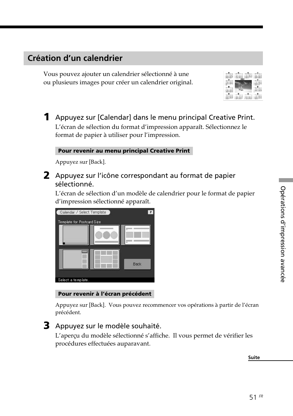 Création d’un calendrier | Sony DPP--SV77 User Manual | Page 145 / 283