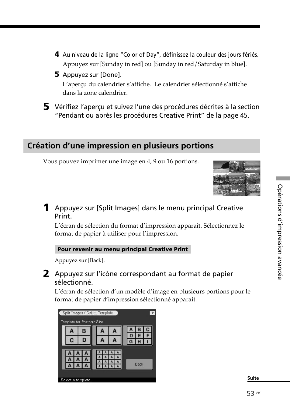 Création d’une impression en plusieurs portions | Sony DPP--SV77 User Manual | Page 147 / 283