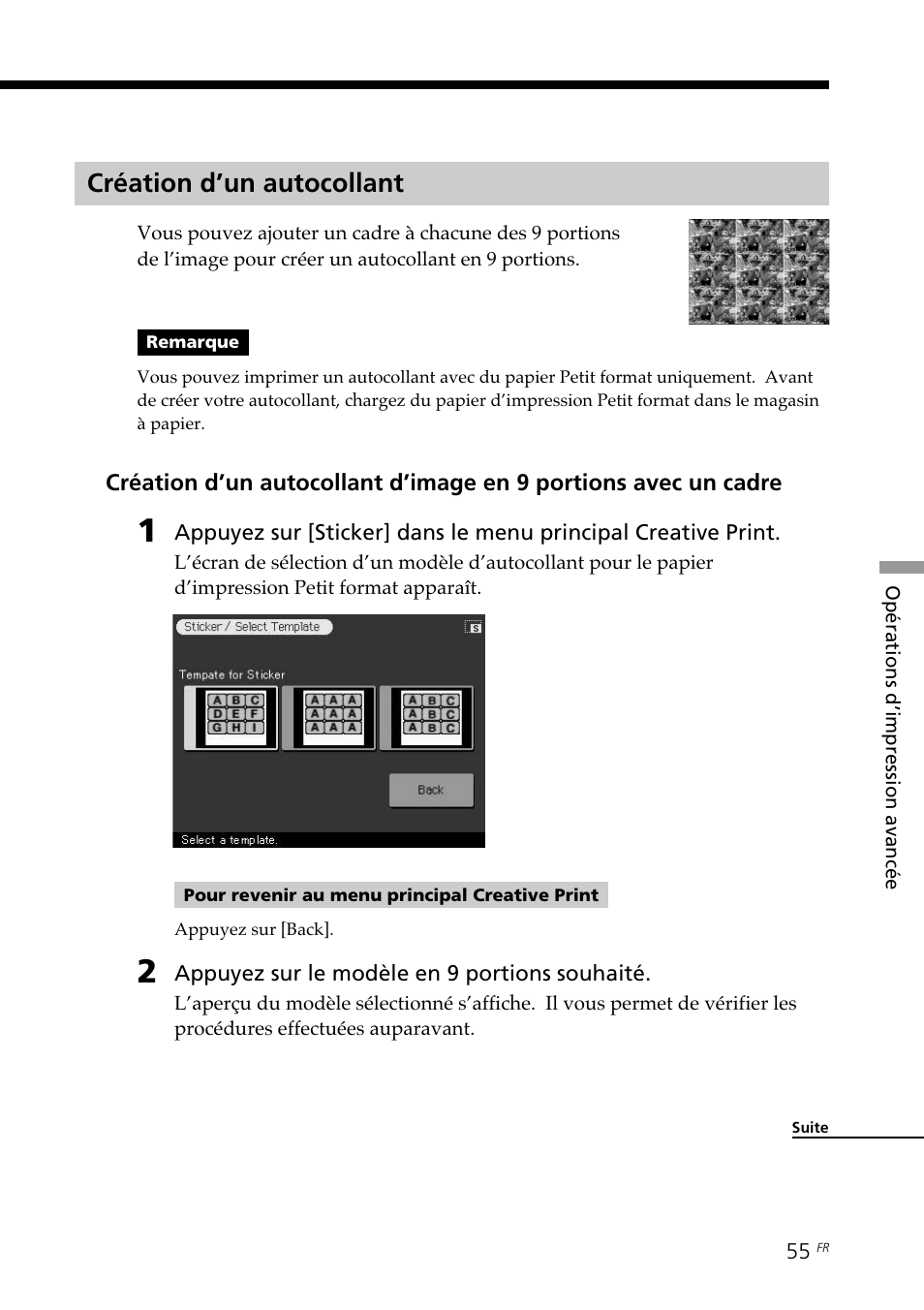 Création d’un autocollant | Sony DPP--SV77 User Manual | Page 149 / 283