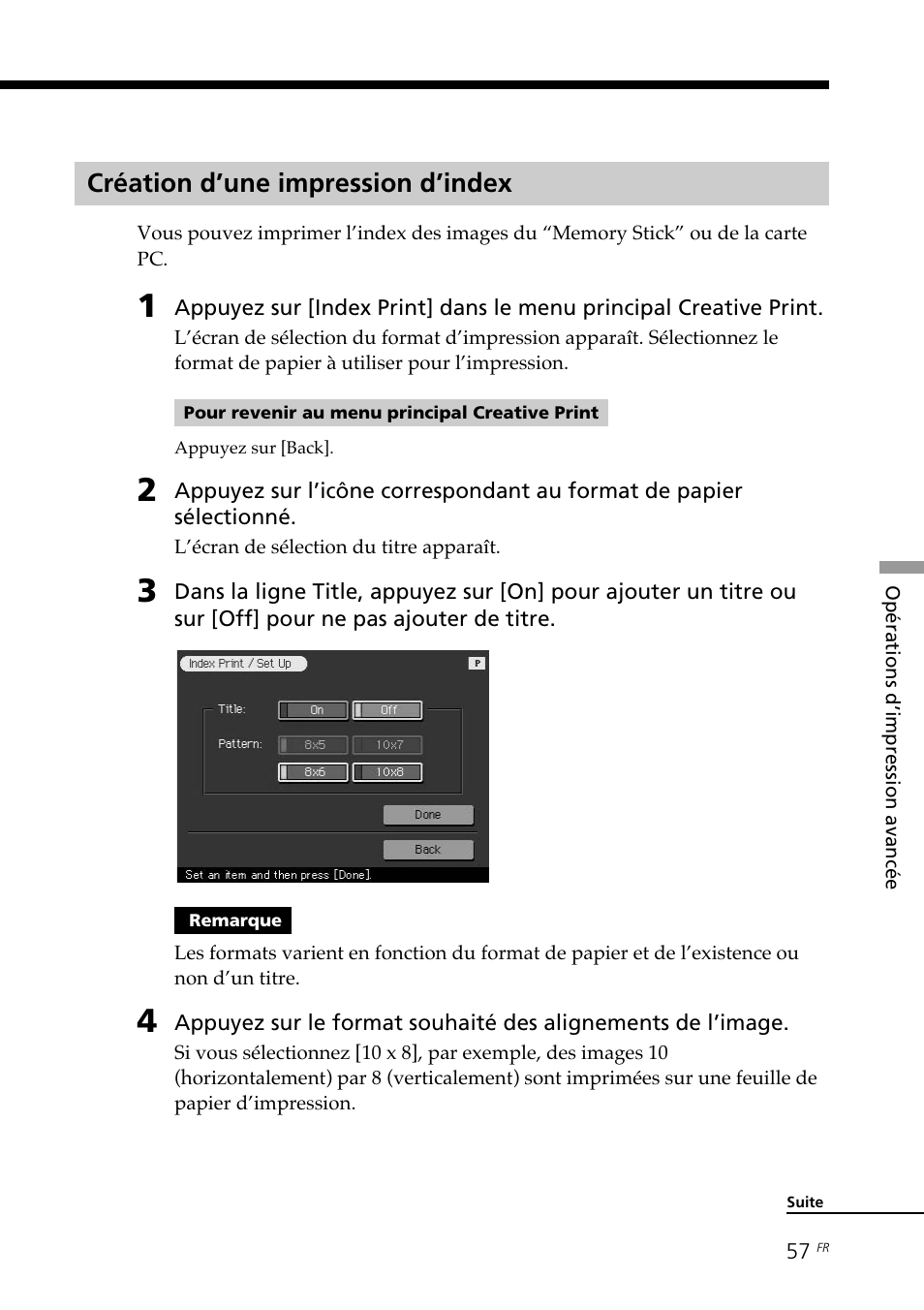 Création d’une impression d’index | Sony DPP--SV77 User Manual | Page 151 / 283