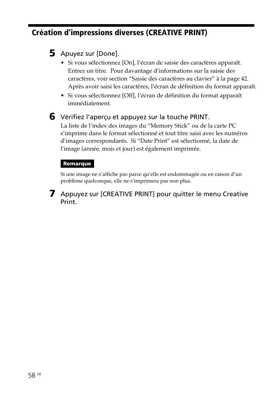 Création d’impressions diverses (creative print) | Sony DPP--SV77 User Manual | Page 152 / 283