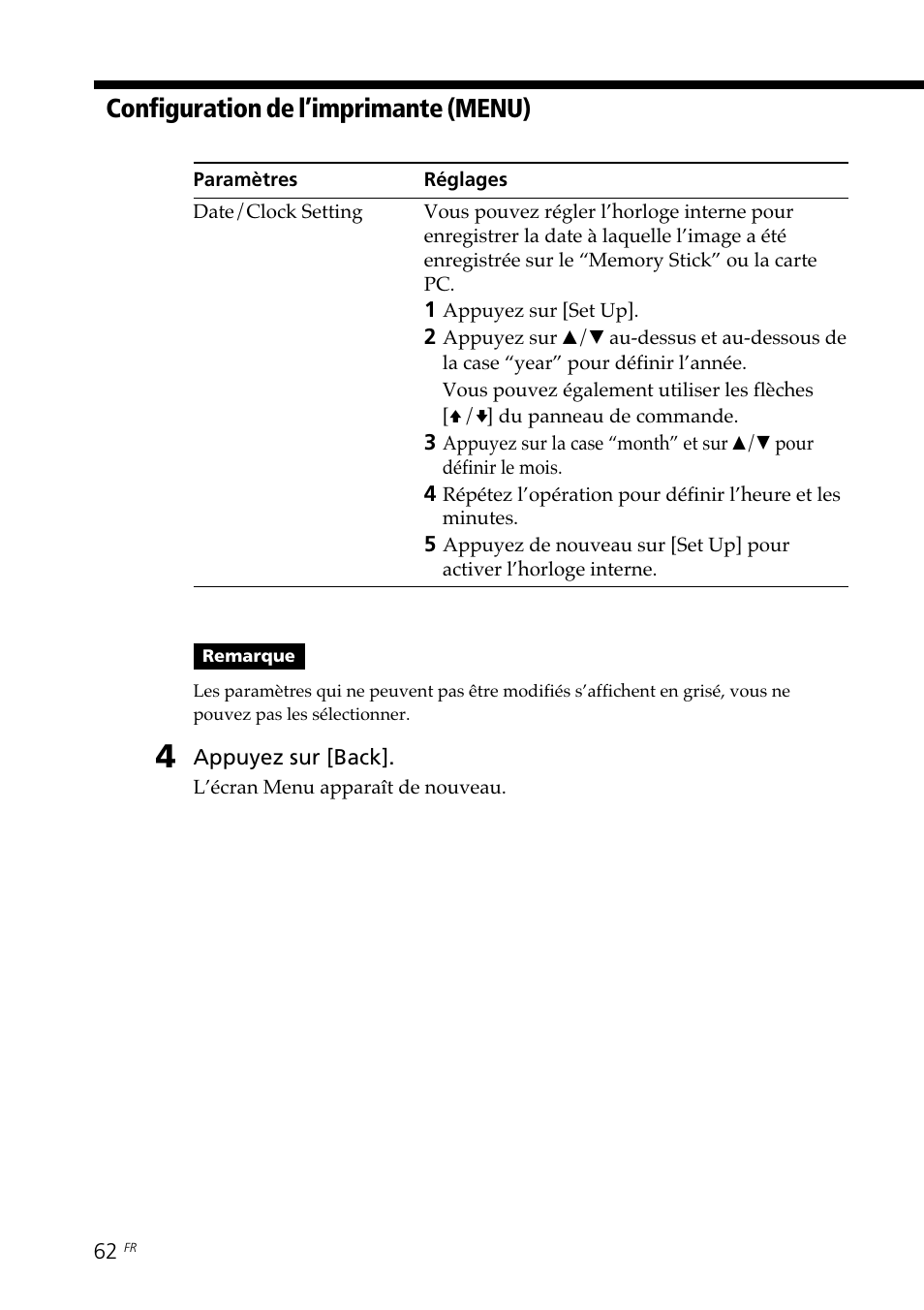 Configuration de l’imprimante (menu) | Sony DPP--SV77 User Manual | Page 156 / 283