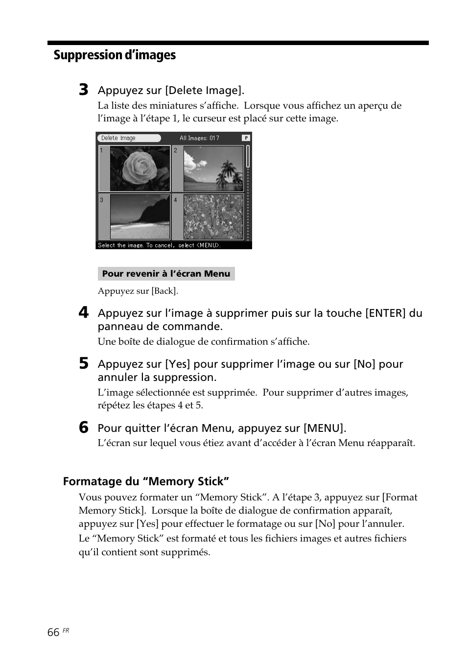 Suppression d’images | Sony DPP--SV77 User Manual | Page 160 / 283