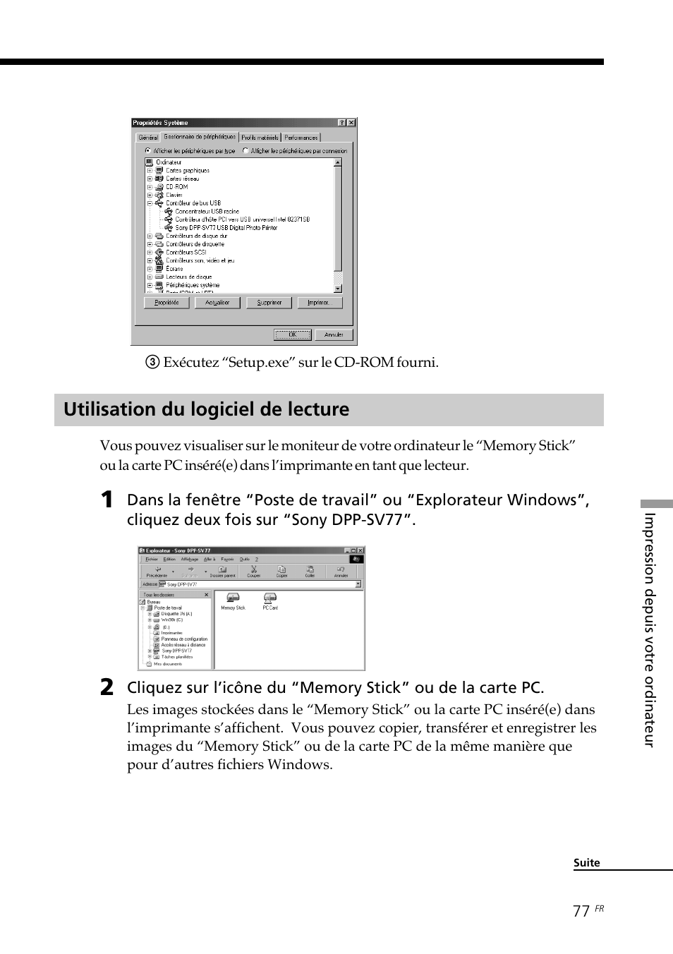 Utilisation du logiciel de lecture | Sony DPP--SV77 User Manual | Page 171 / 283