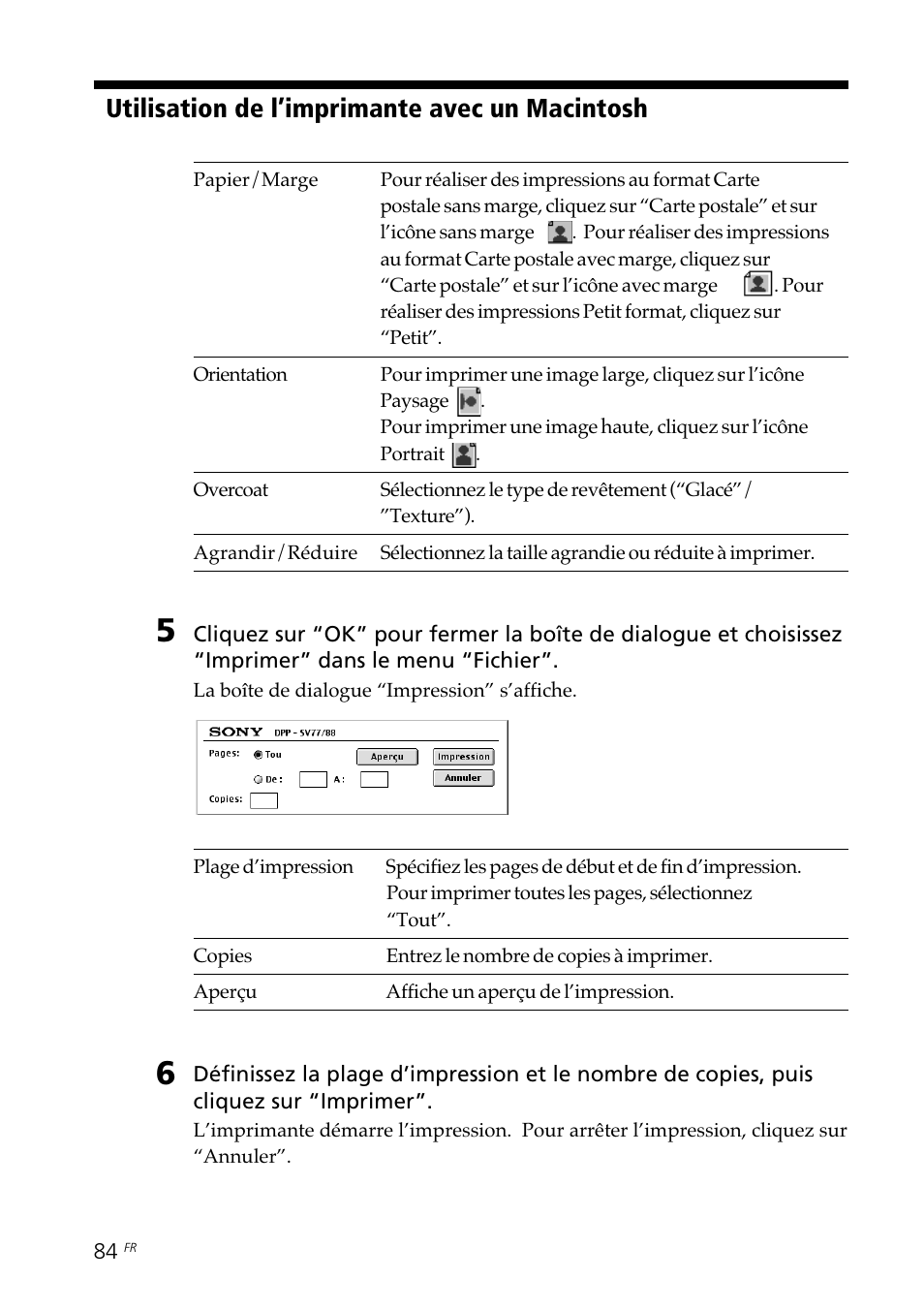 Utilisation de l’imprimante avec un macintosh | Sony DPP--SV77 User Manual | Page 178 / 283